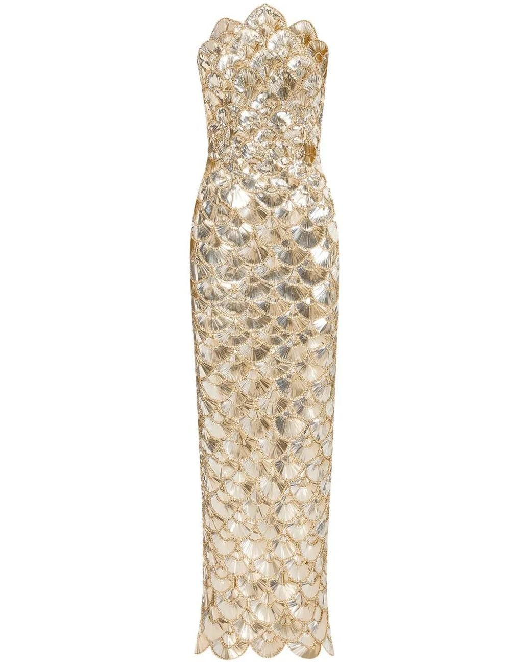 Oscar de la Renta Sequin-Scallop Embroidered Gown in Metallic | Lyst