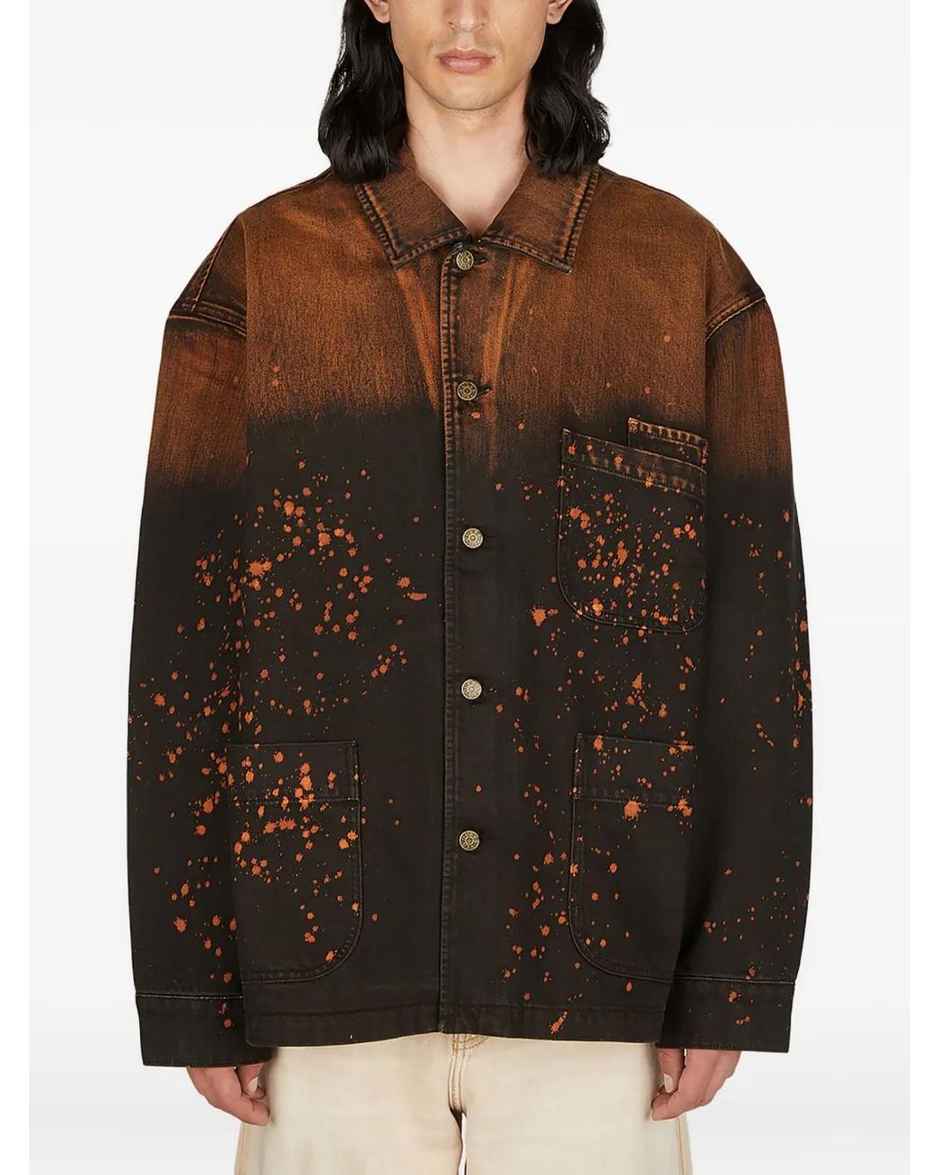 Guess Black Paint Splatter-Print Denim Jacket for men