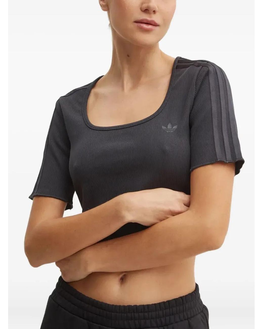 Adidas Black Ribbed Scoop-Neck T-Shirt