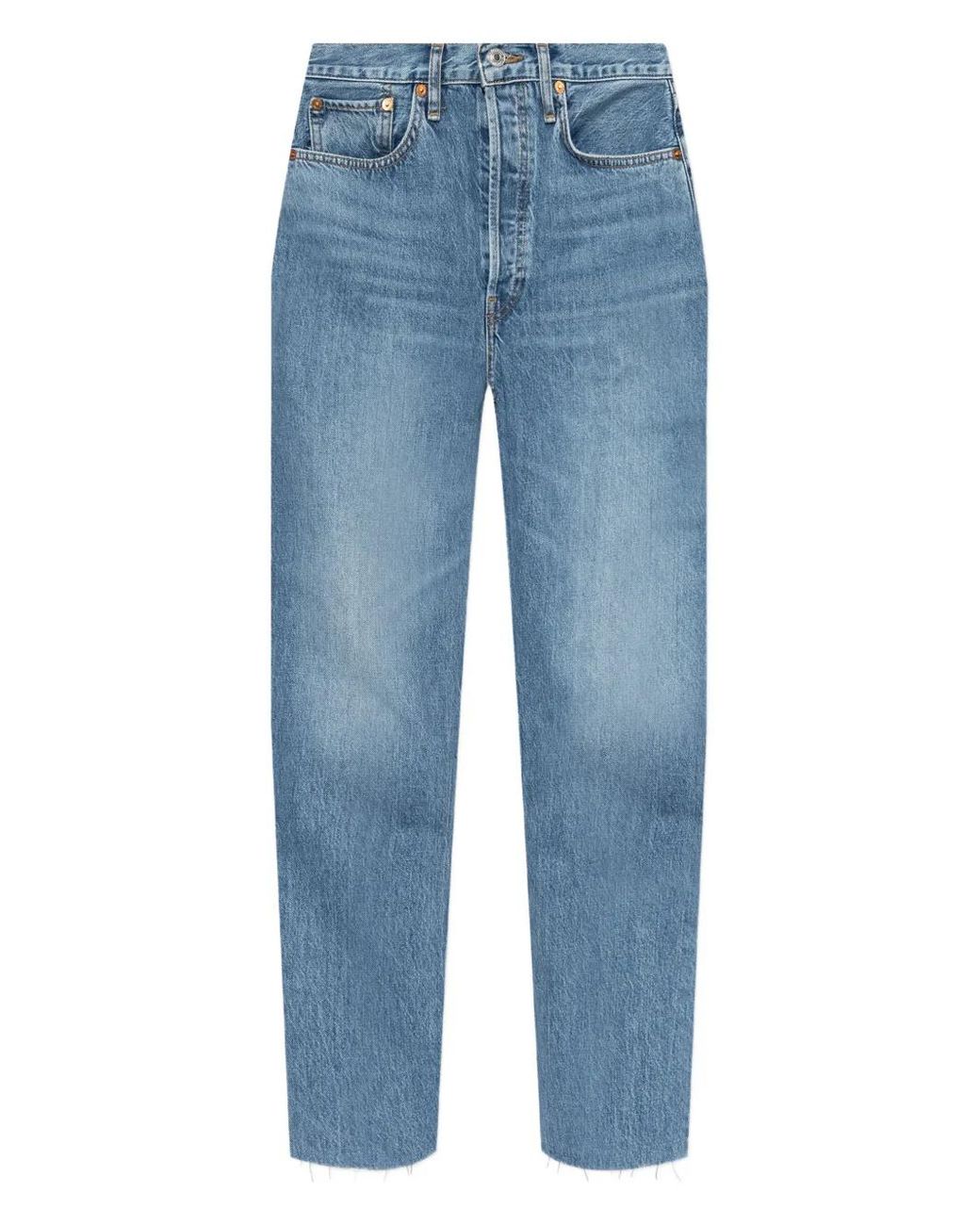 Re/done Blue Stove Pipe Washed-Effect Jeans