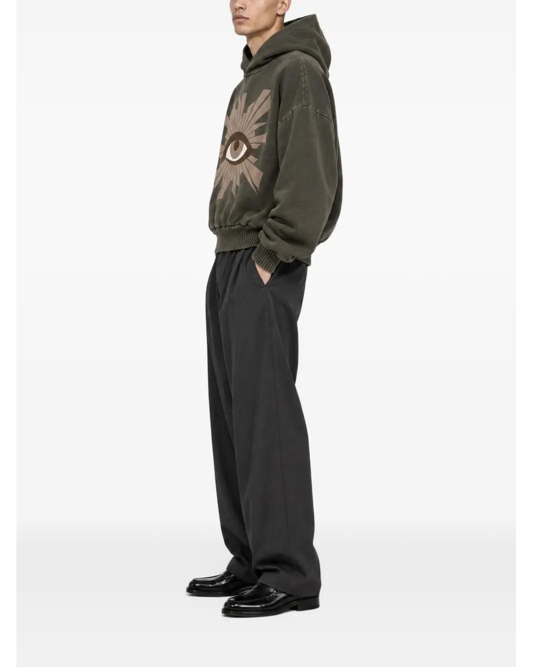 House of Errors Green Eye-Print Ribbed-Trim Hoodie for men