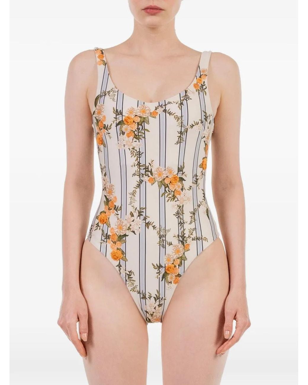 Agua Bendita White Gema Valle Floral-Embroidered Swimsuit