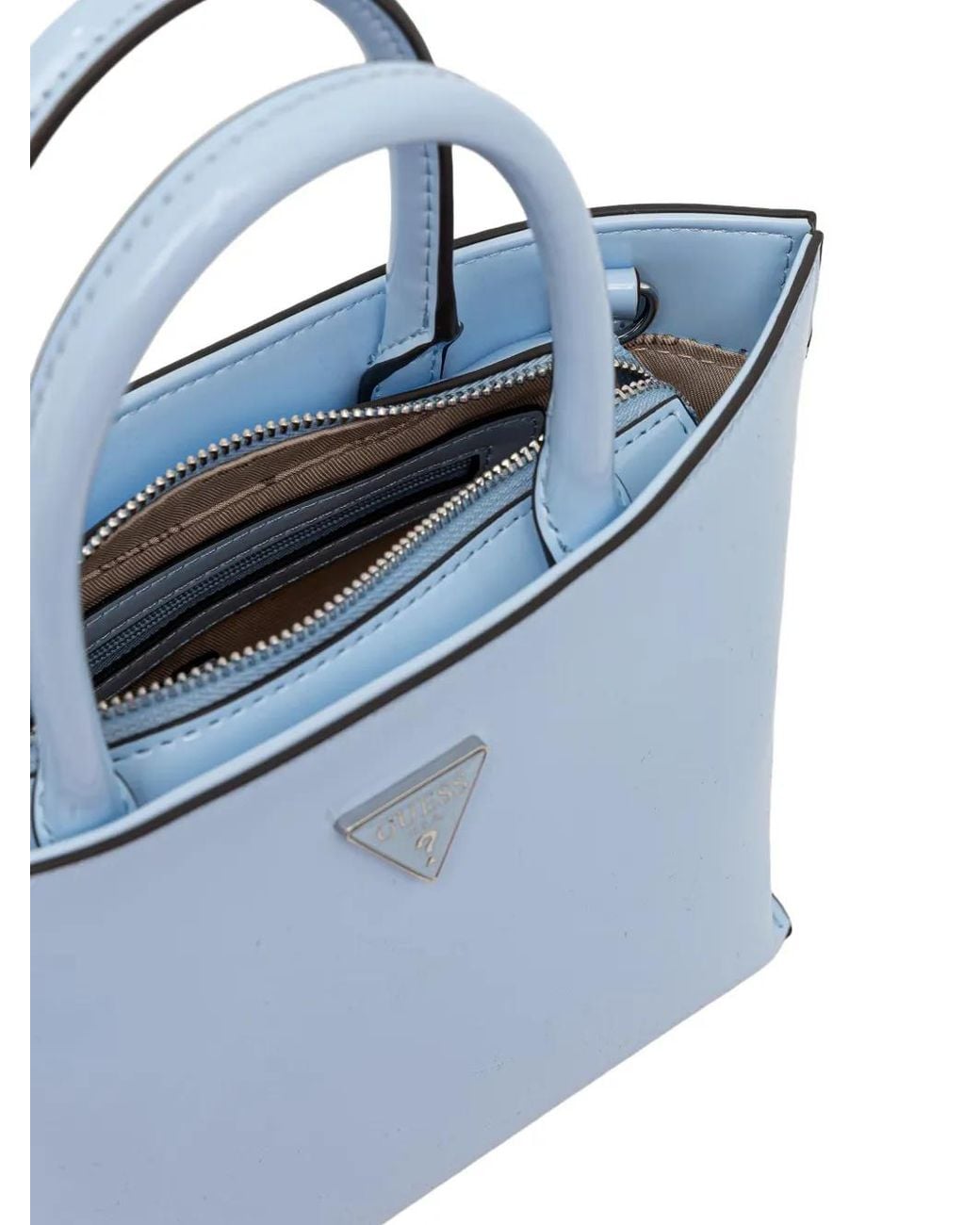 Guess Blue Arnela Logo-Plaque Patent-Finish Tote Bag