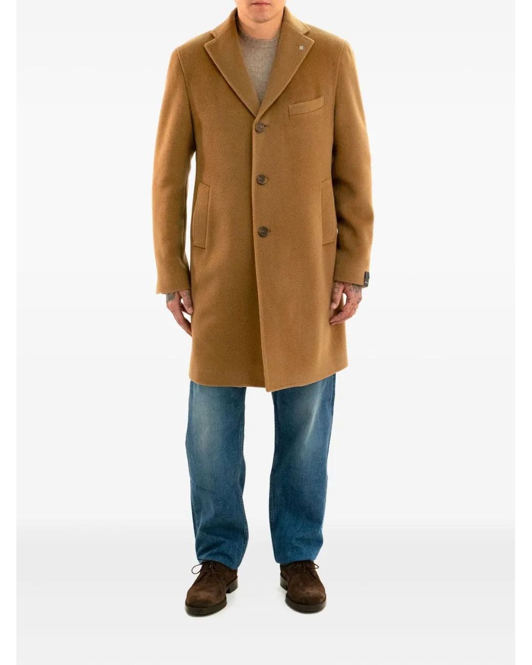 Tagliatore Brown Wool Coat for men