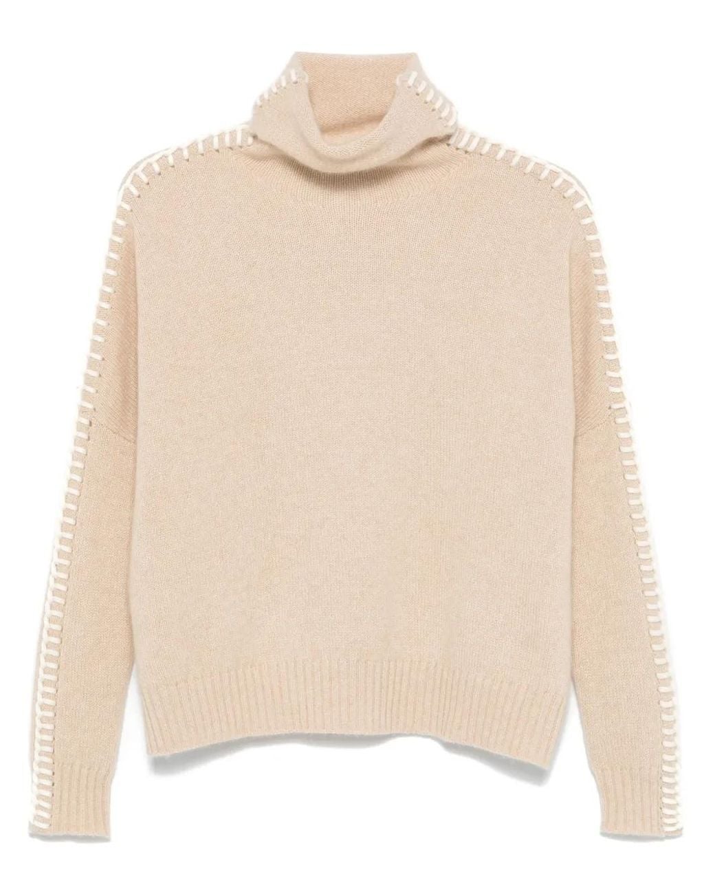 Kujten Natural Roll-Neck Whipstitch Cashmere Sweater