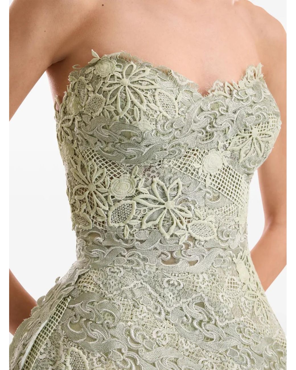 Gemy Maalouf White Guipure Lace Asymmetric Dress