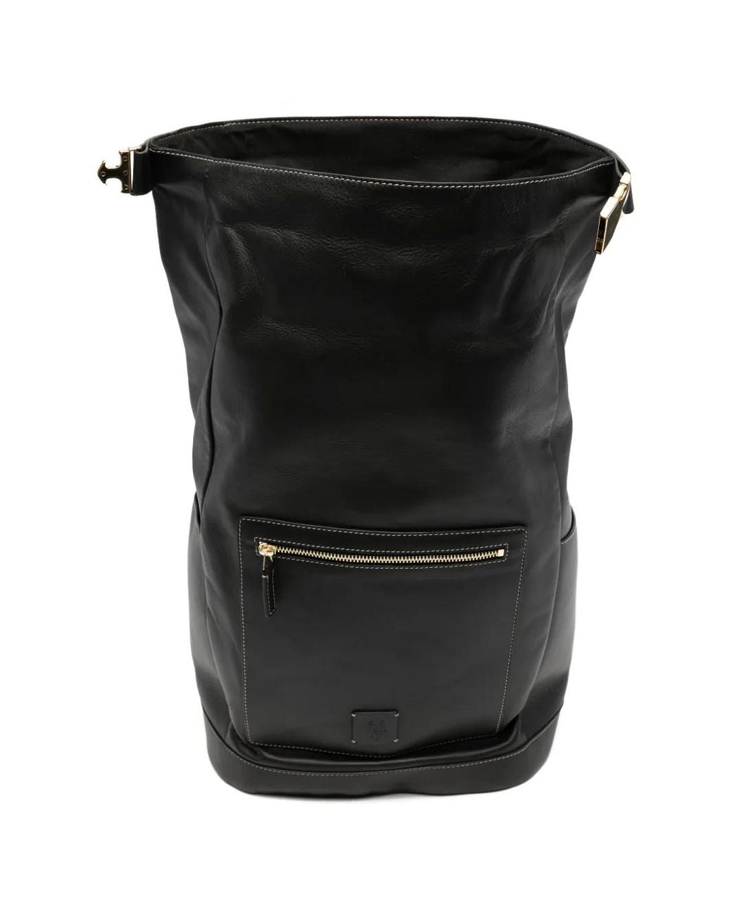 Eleventy Black Contrast-Stitch Leather Backpack for men