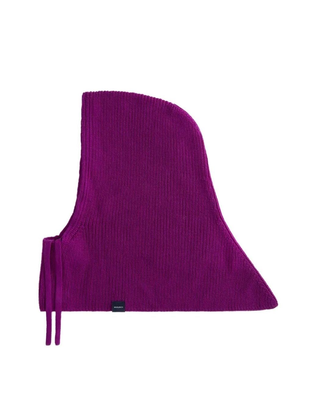 Woolrich Purple Ribbed-Knit Drawstring Balaclava