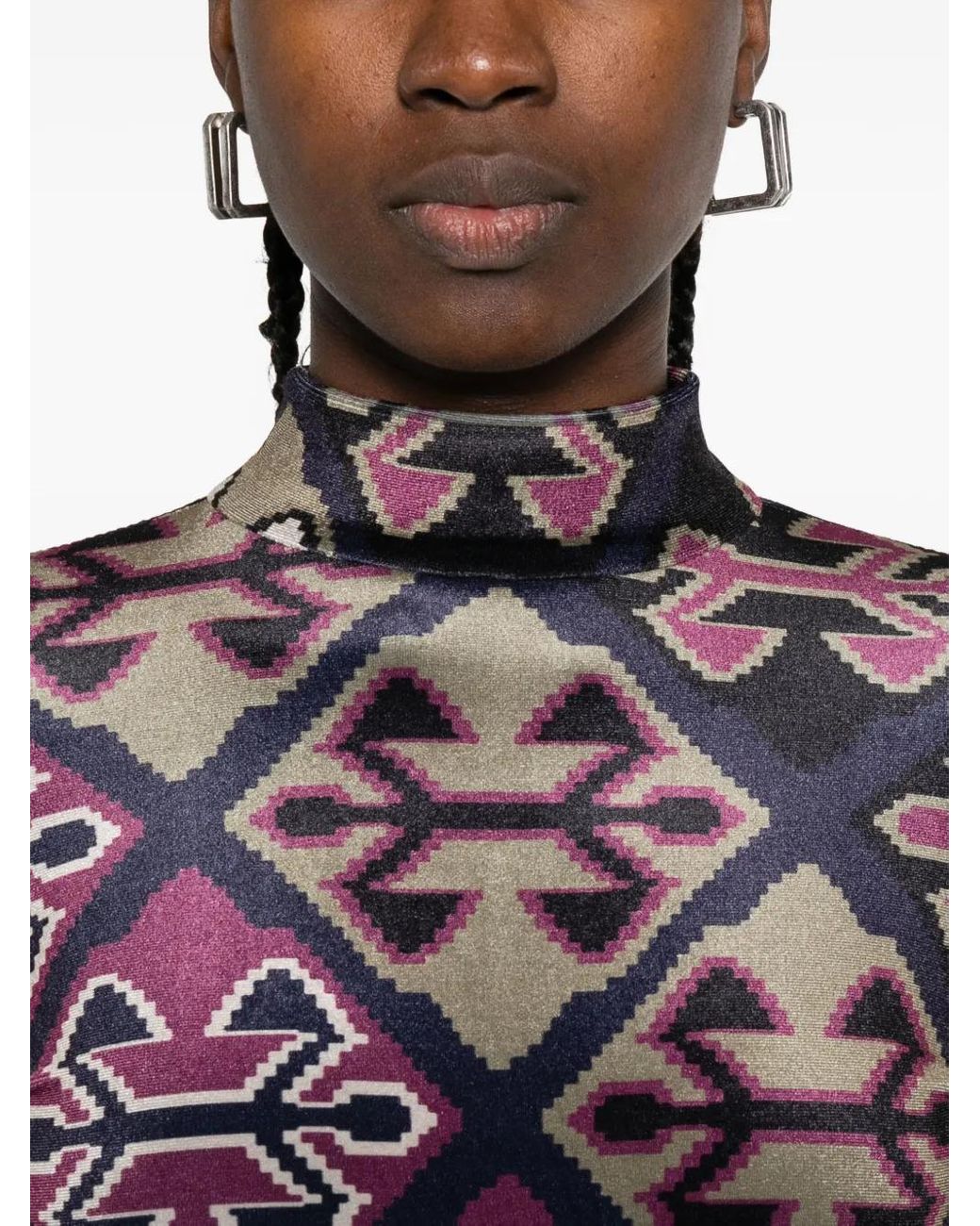 Burc Akyol Blue Geometric-Print Velvet Bodysuit