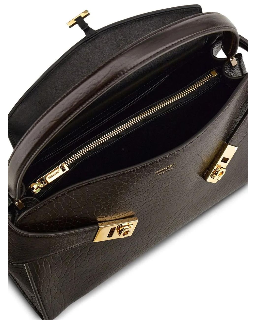 Ferragamo Black Medium Hug Gancini-Buckles Shoulder Bag