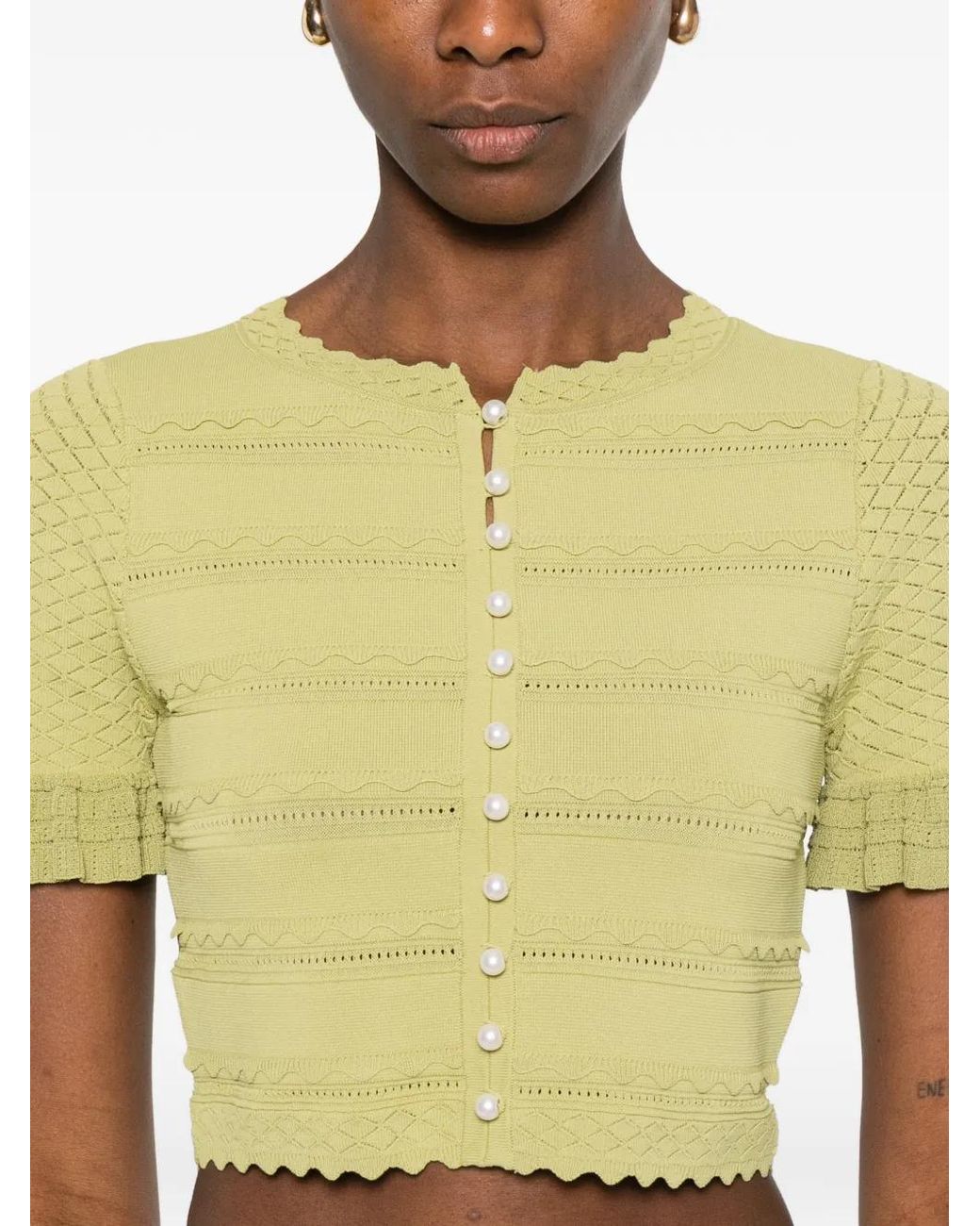 Sandro Yellow Cropped Ruffled-Sleeve Top