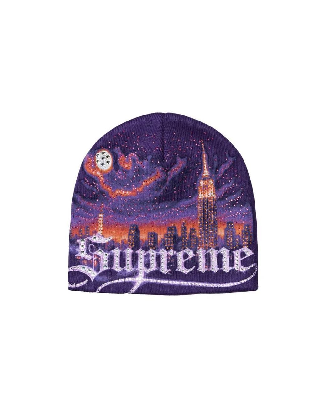Supreme Blue Cityscape Crystal-Embellished Beanie Hat for men