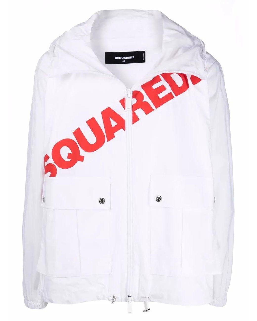 DSquared² White Logo-Print Cargo-Pocket Hoodie for men