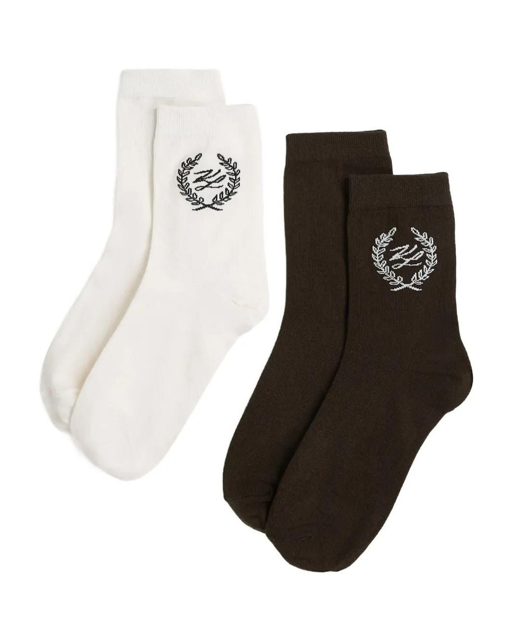 Karl Lagerfeld Natural Crest-Embroidered Socks (Pack Of Two)