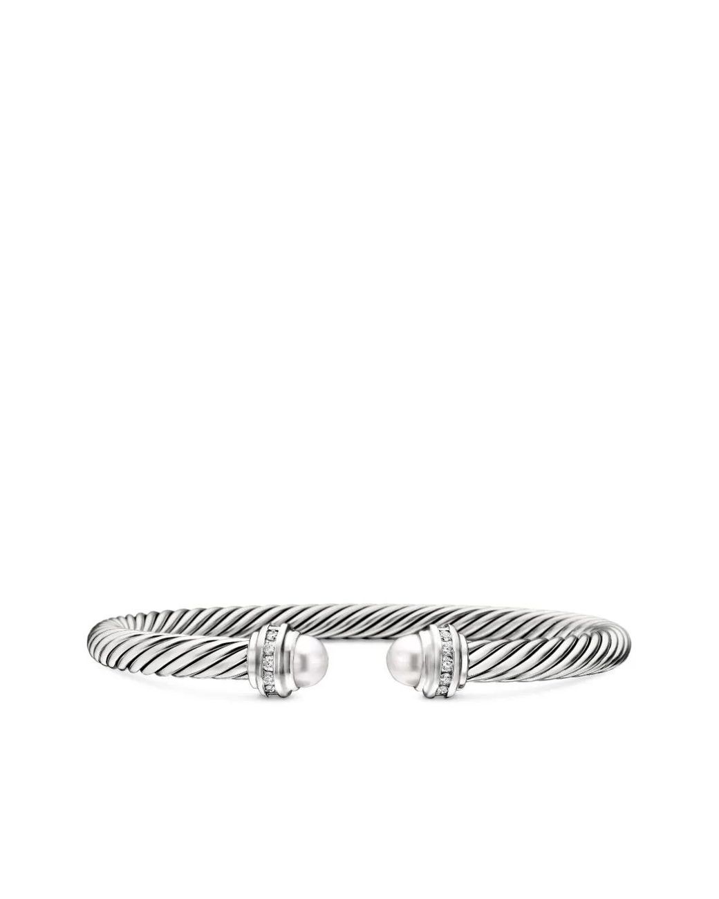 David Yurman White Sterling Classic Cable Diamond Bracelet (5Mm)