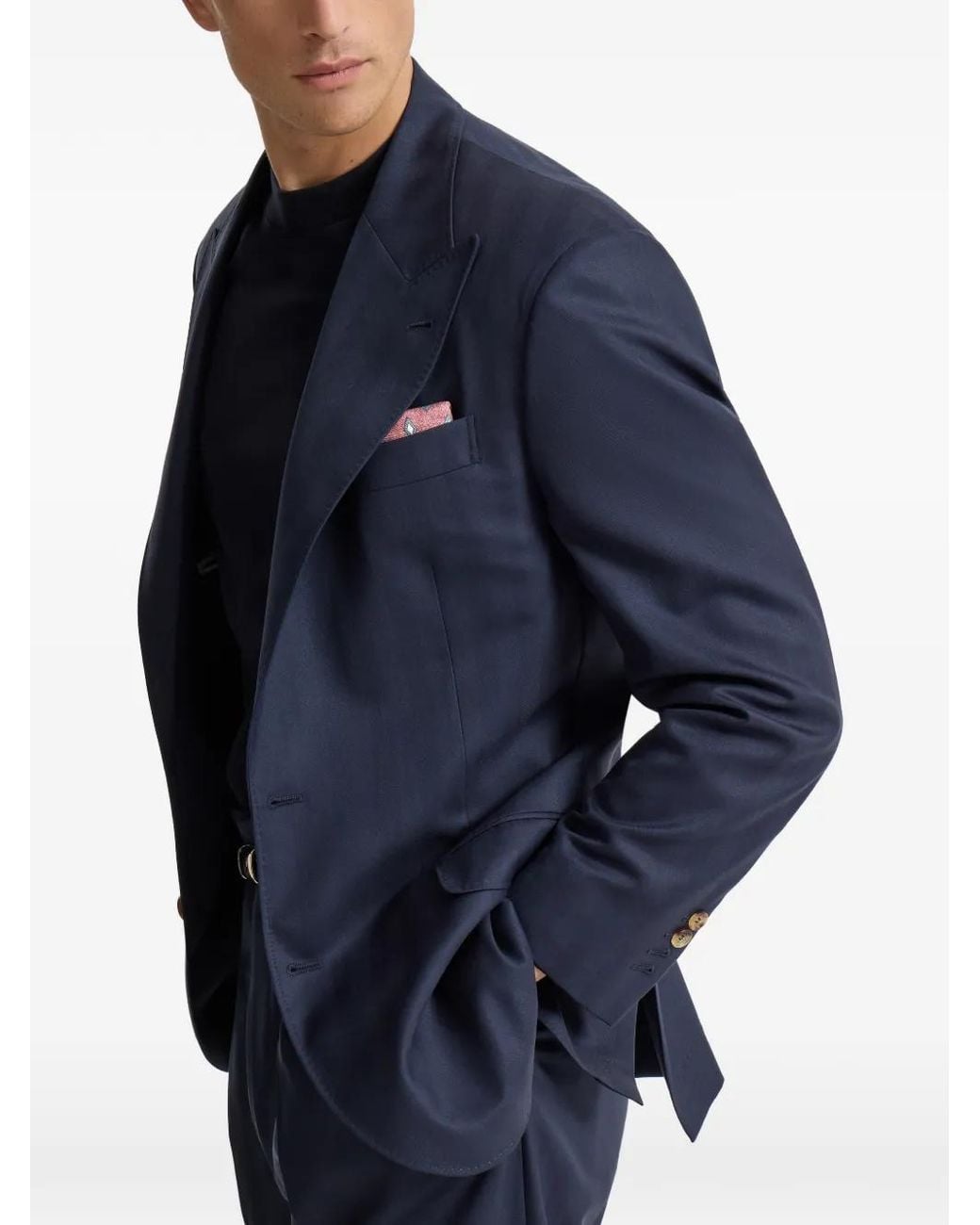 Brunello Cucinelli Blue Virgin-Wool Chevron Tailor Blazer With Peak Lapels for men