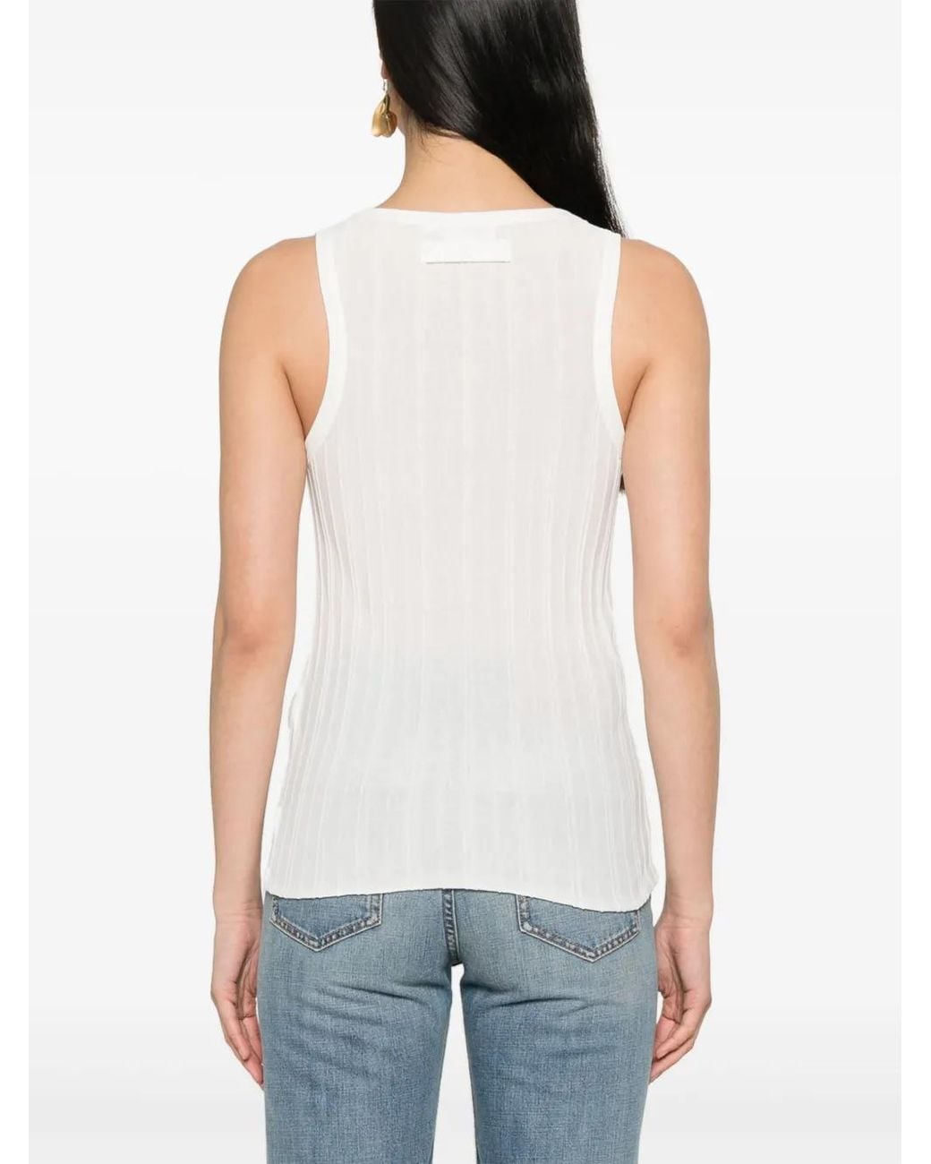 Victoria Beckham White Striped Fine-Knit Tank Top