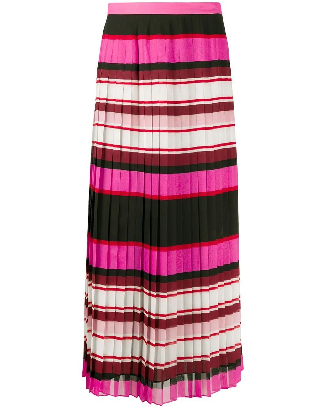 Valentino Garavani Red Striped Pleated Silk Skirt