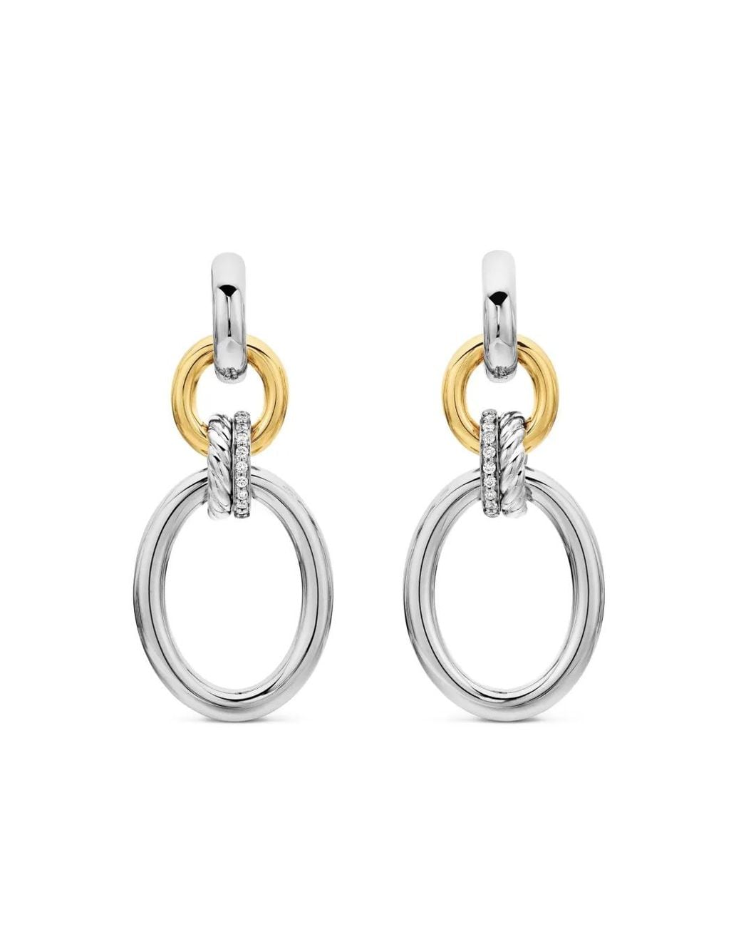 David Yurman Metallic 18Kt And Sterling Dy Mercer Circular Diamond Drop Earrings (50Mm)