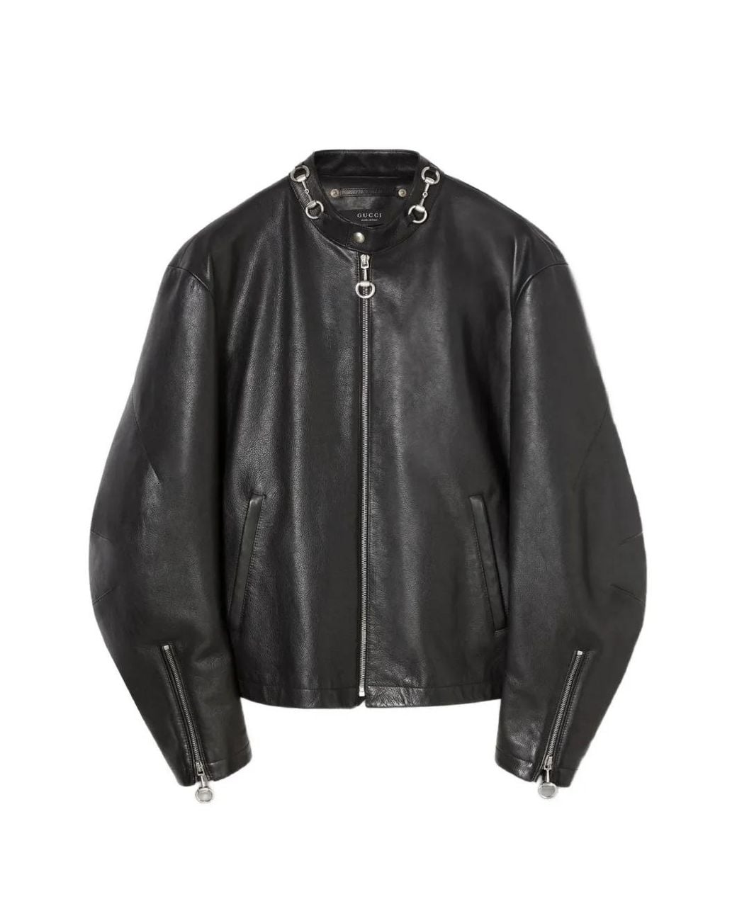 Gucci Black Leather Jacket With Horsebit for men