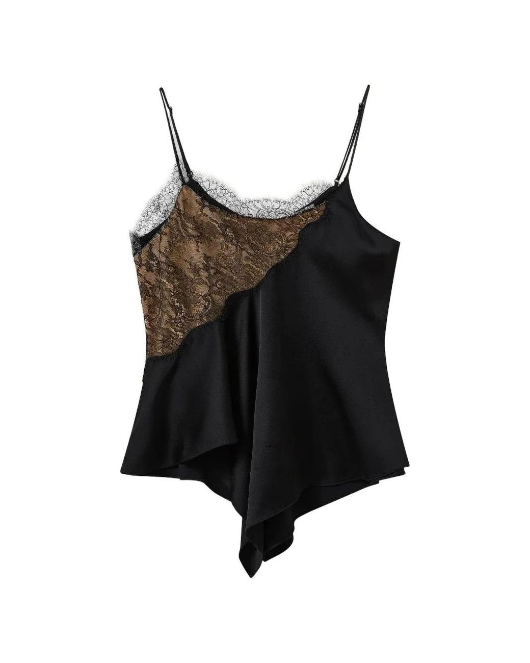 Stella McCartney Black Lace-Trim Satin Cami Top