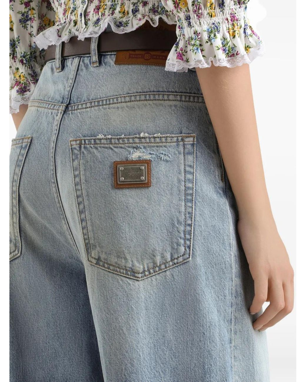 Dolce & Gabbana Blue Distressed Wide-Leg Jeans