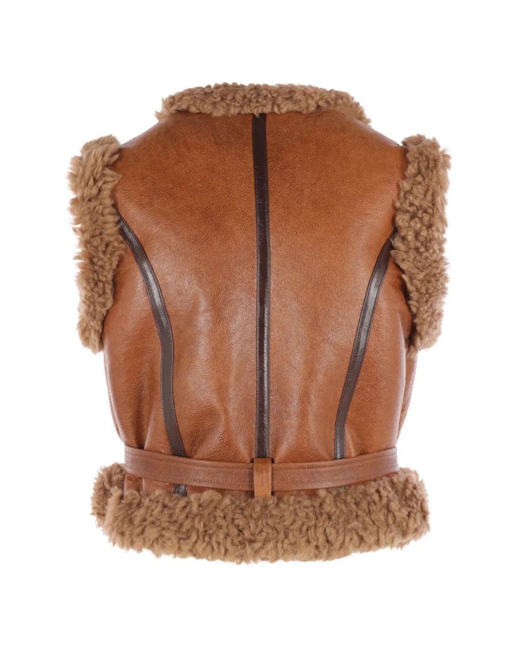 Chloé Brown Shearling-Trim Belted Jacket