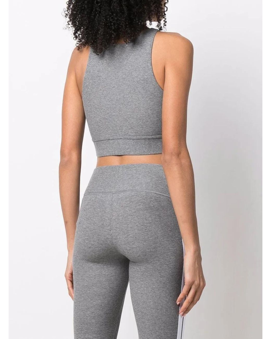 Palm Angels Gray Logo-Print Ribbed Sports Bra