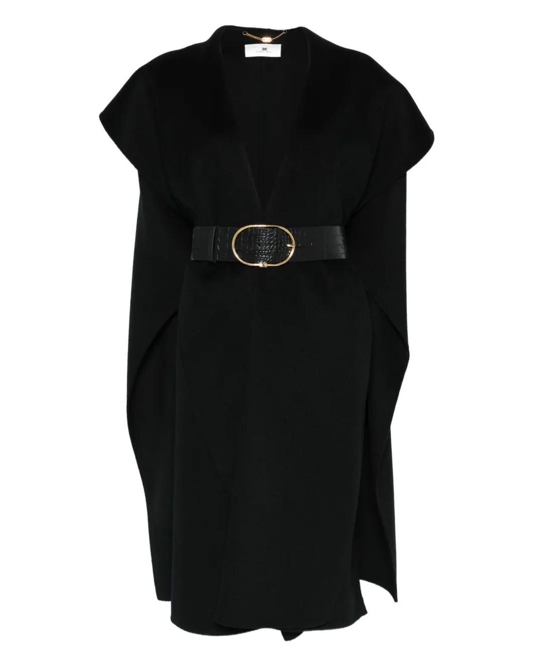 Elisabetta Franchi Black Belted Wool Cape
