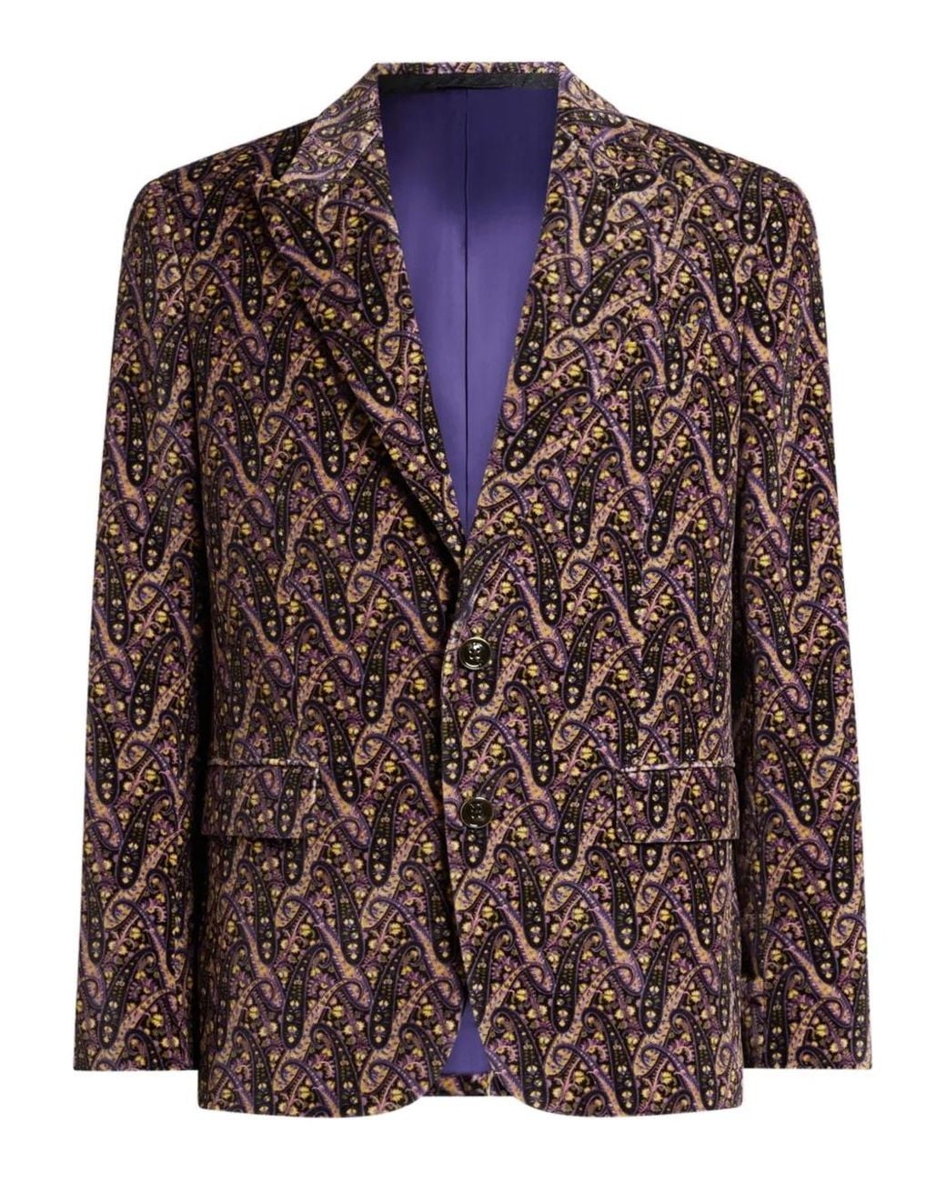 Etro Brown Single-Breasted Cotton Velvet Jacket With Floral Paisley Motif for men