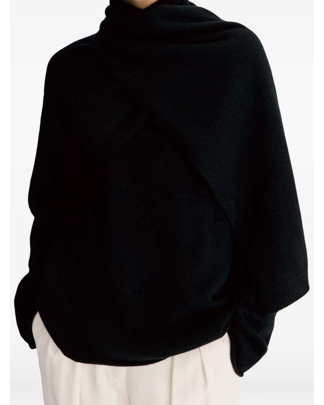 Loulou de Saison Black Frances Cashmere Scarf-Detail Sweater