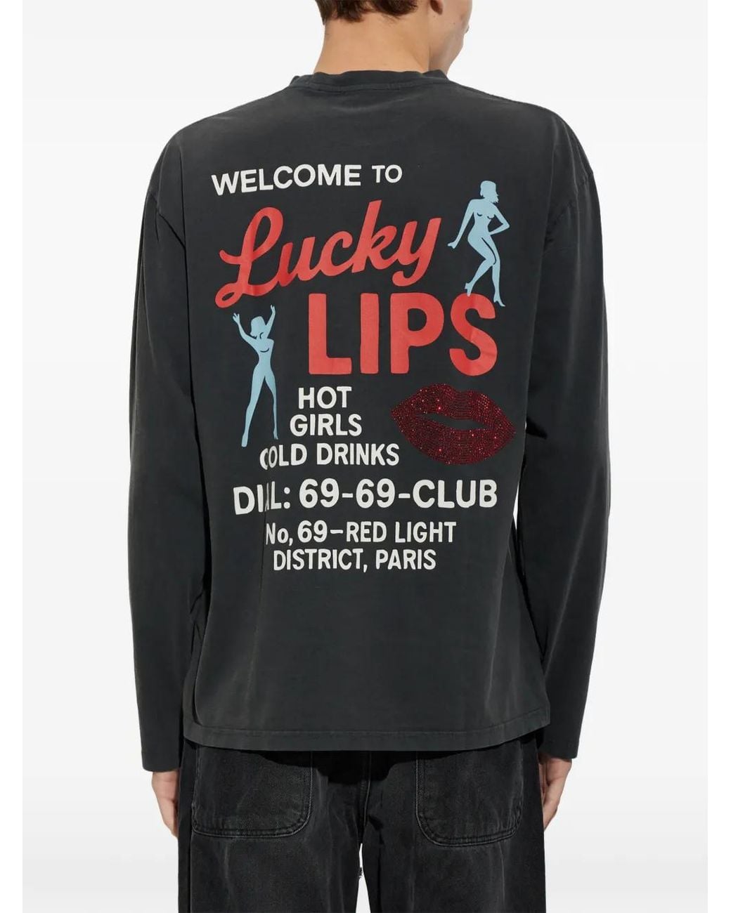 Carne Bollente Black Logo-Print Rhinestone-Embellished Long-Sleeve T-Shirt for men