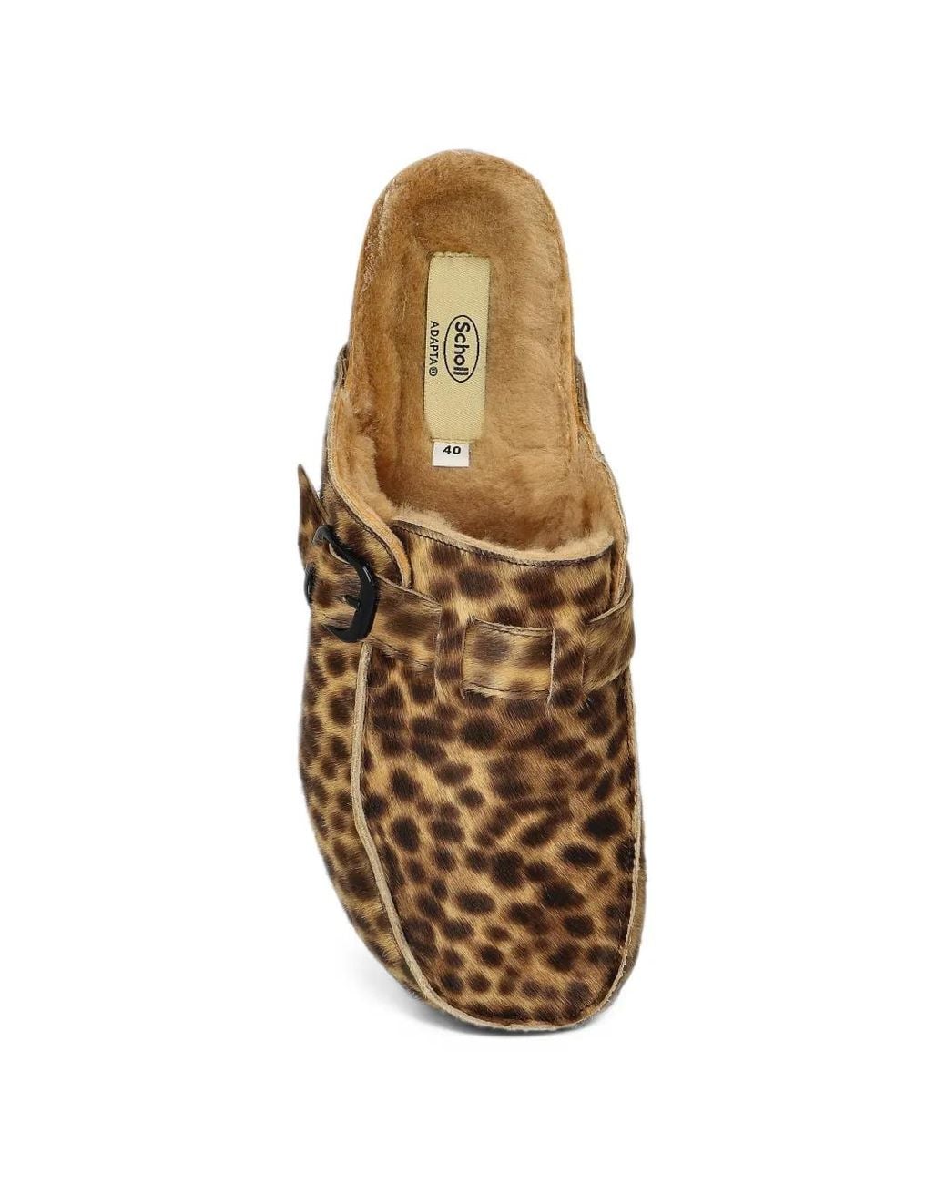 Scholl Brown Dakota Fur Leopard-Print Clogs