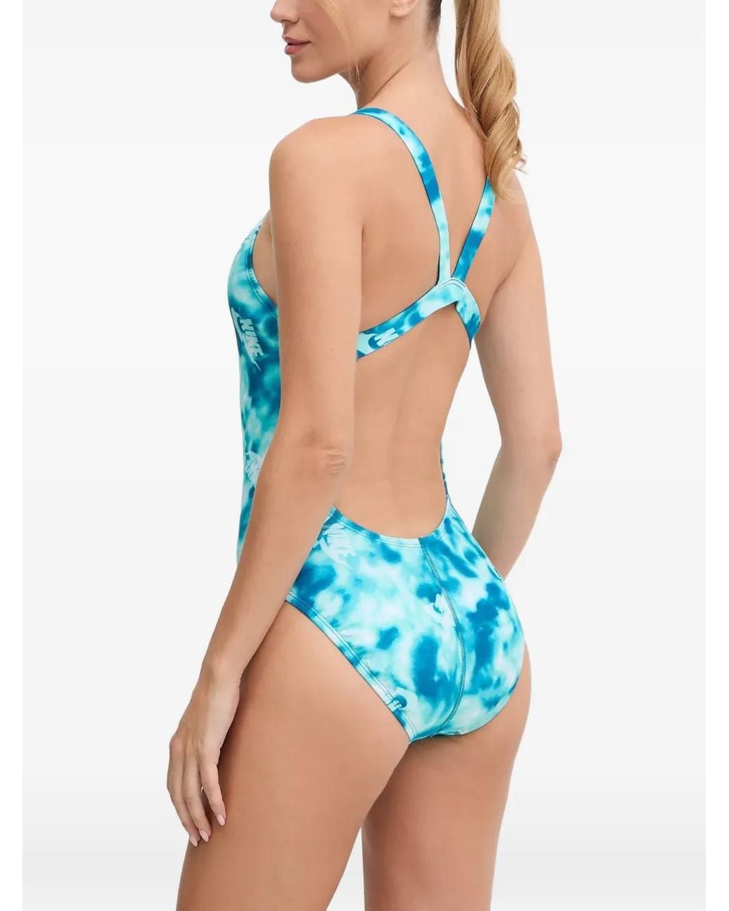 Nike Blue Tie-Dye Logo-Print Swimsuit