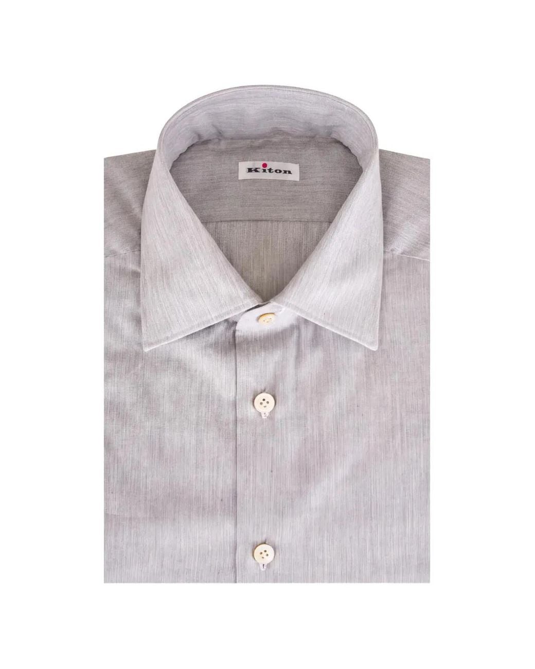 Kiton Gray Herringbone-Weave Shirt for men