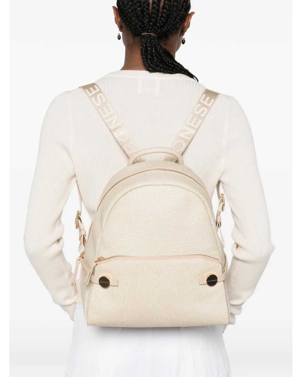Borbonese Natural Medium Top-Handle Backpack