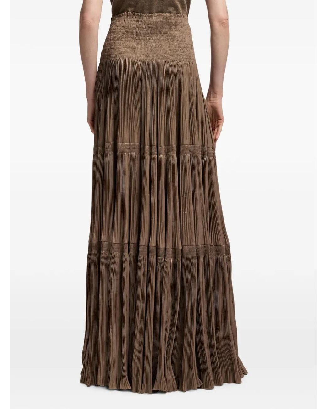 Ralph Lauren Brown Adeena Pleated Maxi Skirt