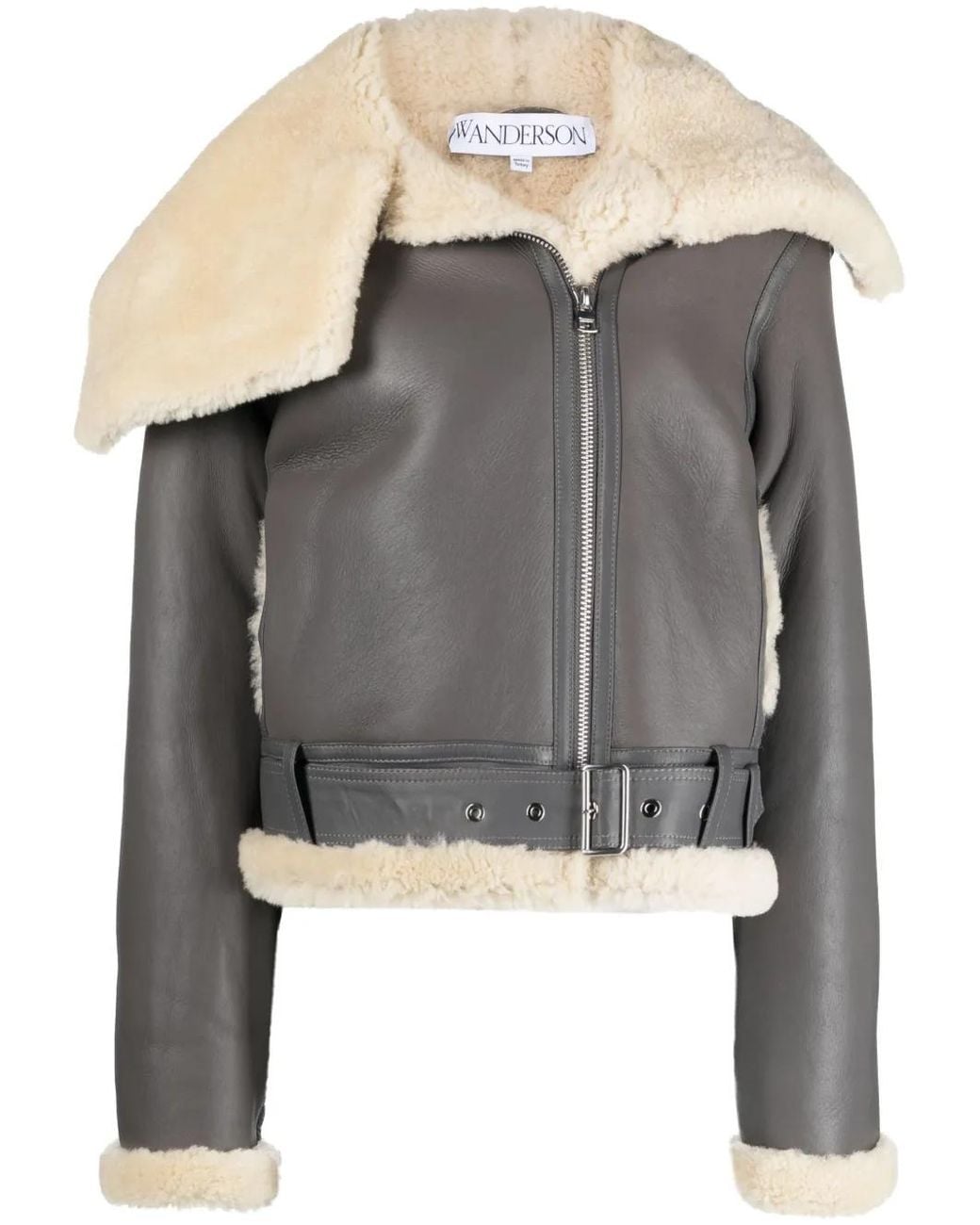 J.W. Anderson Gray Jacke Fleece-Collar Leather Coat