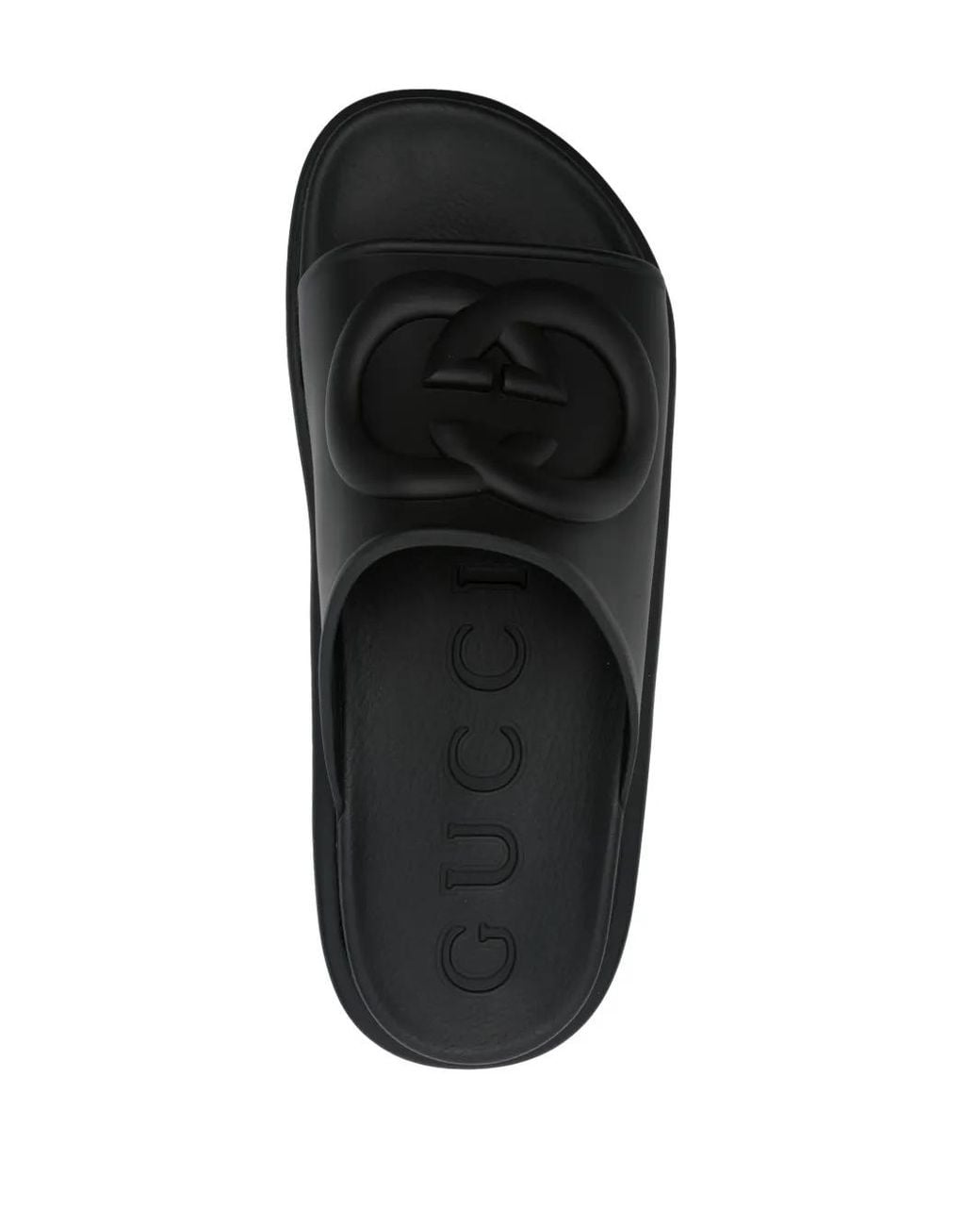 Gucci Black Miami Logo-embossed Rubber Sliders for men