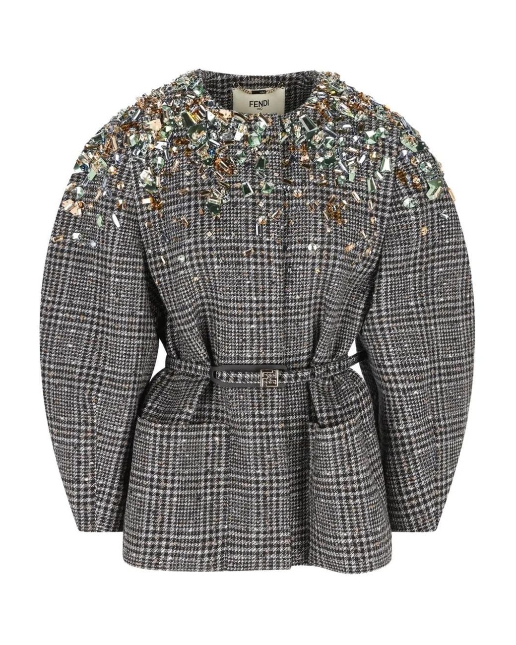 Fendi Gray Crystal-Embellished Jacket