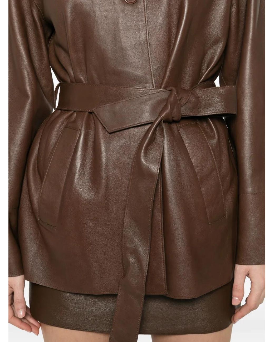 P.A.R.O.S.H. Brown Tie-Waist Leather Jacket