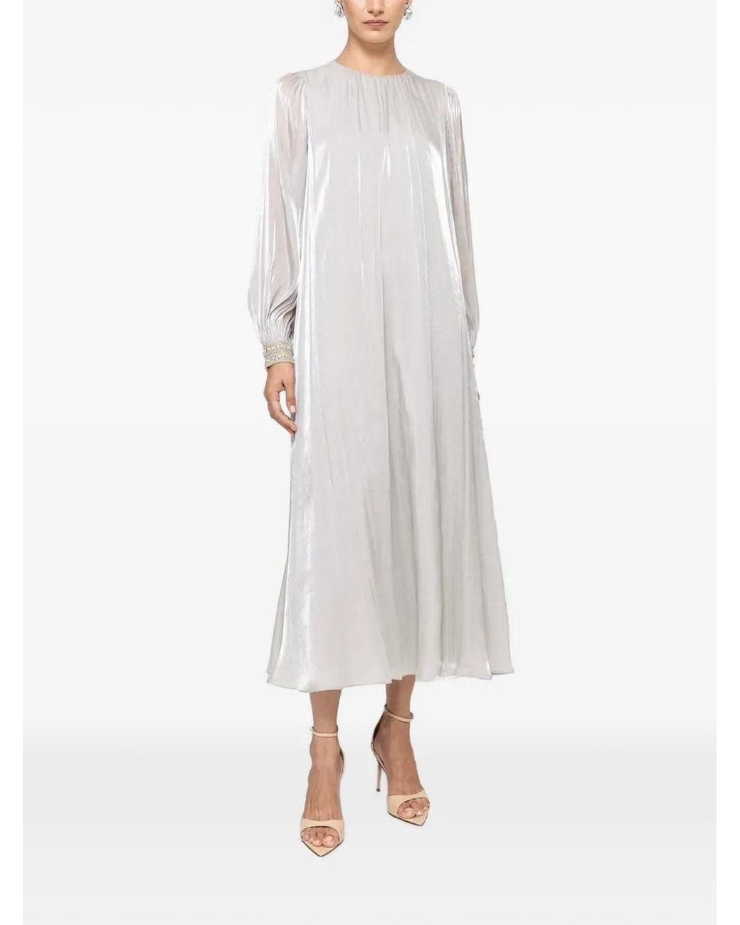 Nissa White Crystal-Detail Chiffon Midi Dress