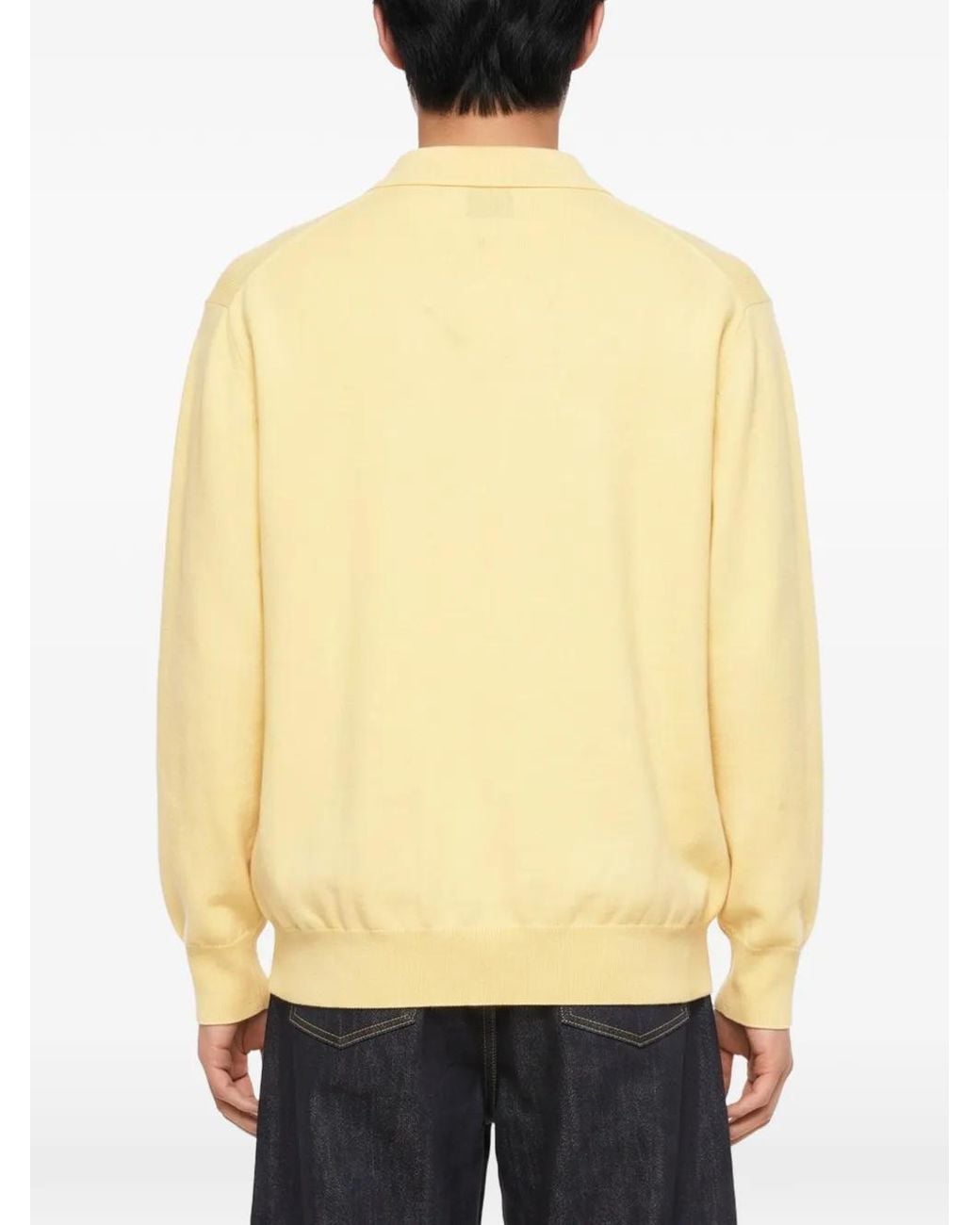 Ssstein Yellow Long-Sleeve Knitted Polo Shirt