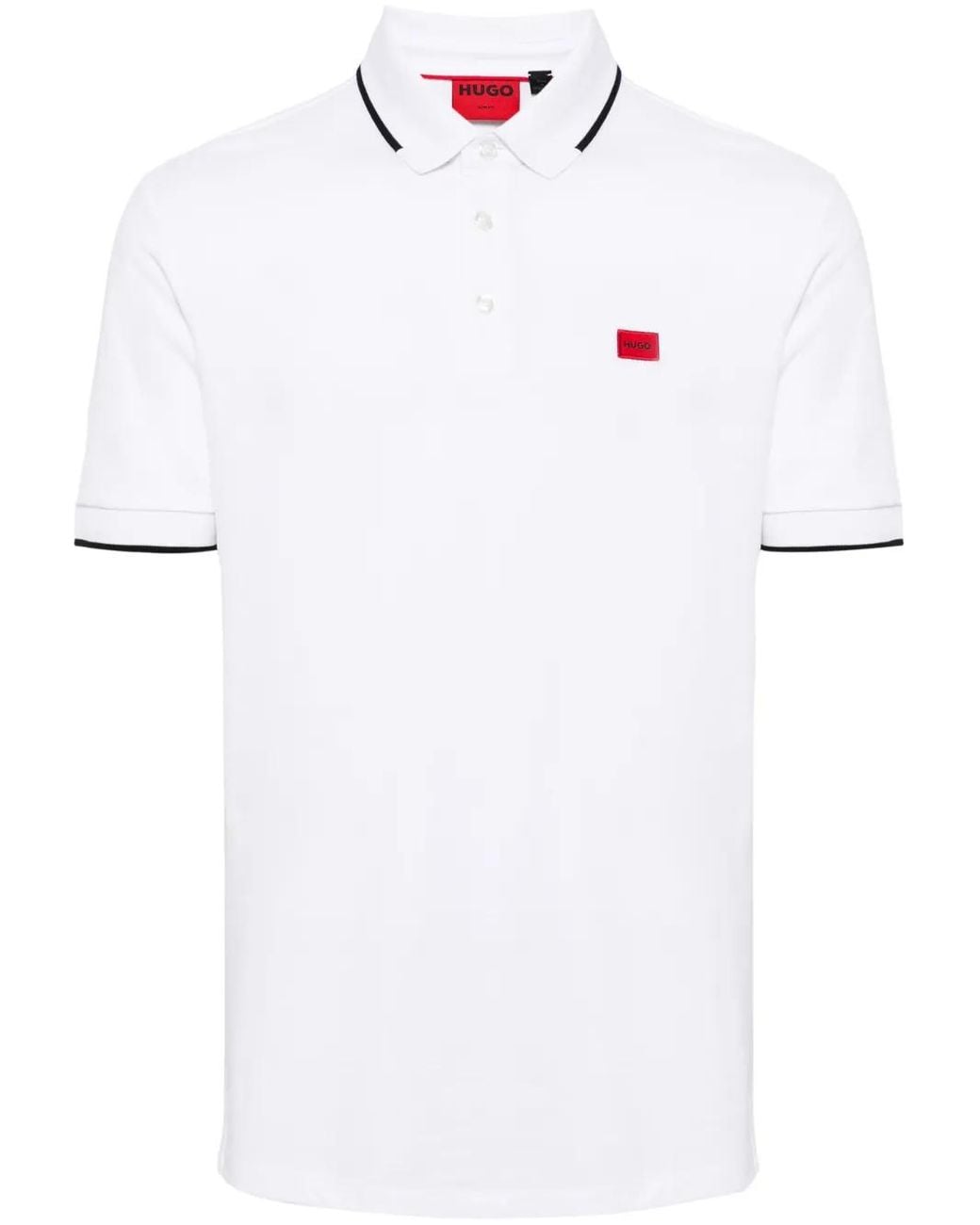 HUGO White Polo Con Rifiniture A Contrasto for men