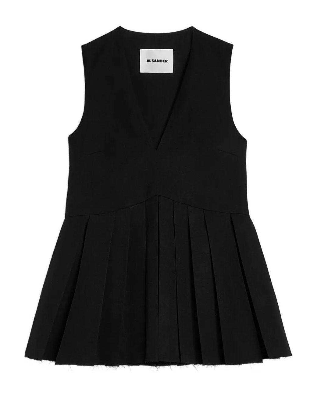 Jil Sander Black Wool Gabardine Pleated Top