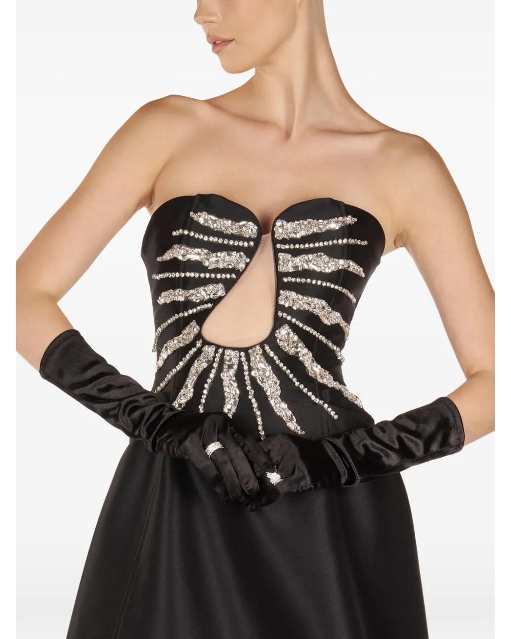 ARAFTU Black Embellished-Detail Strapless Asymmetric Dress