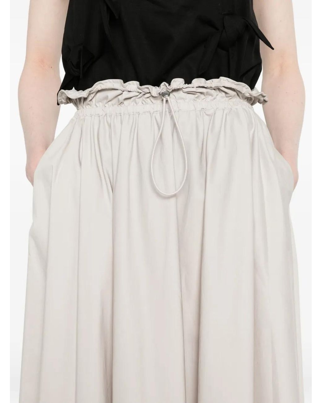 Isabelle Blanche White Drawstring Asymmetric Midi Skirt