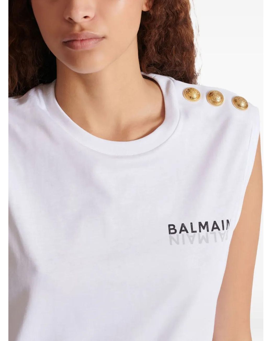 Balmain White Button-Detail Tank Top