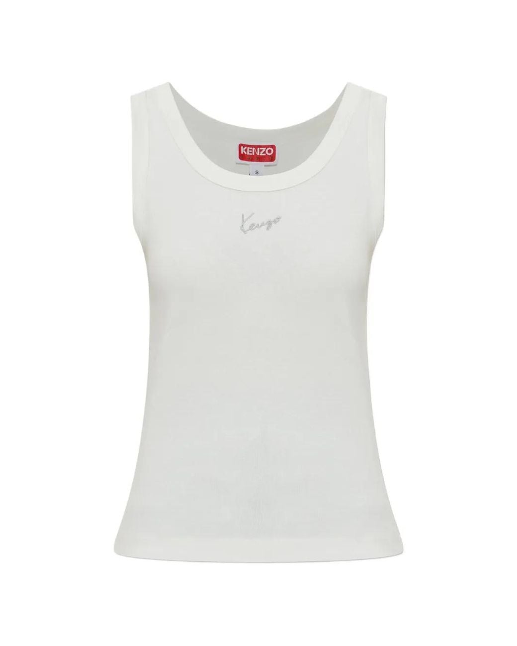 KENZO White Signature Logo-Embroidered Cotton Tank Top