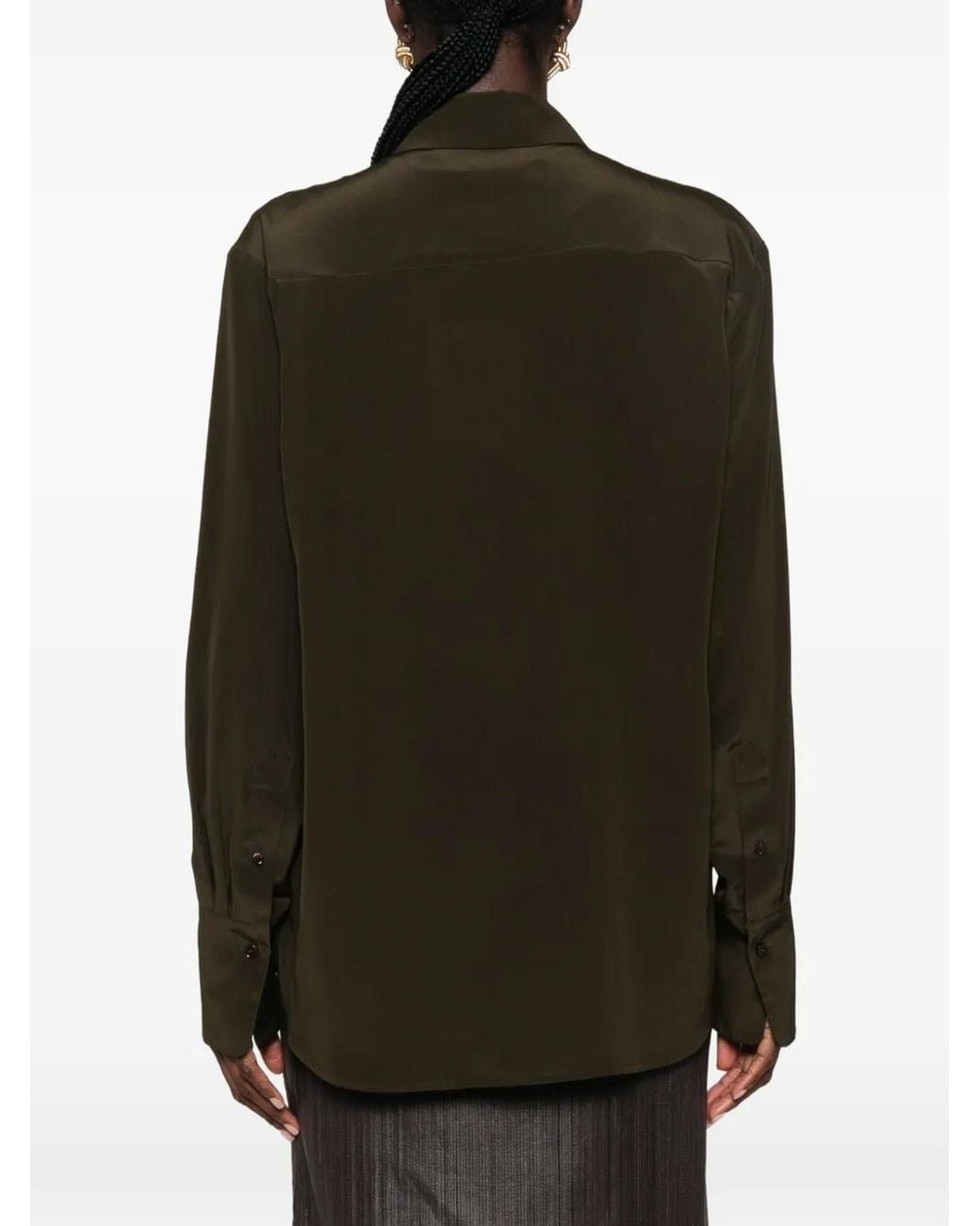 Victoria Beckham Green Cut-Out Long-Sleeve Shirt